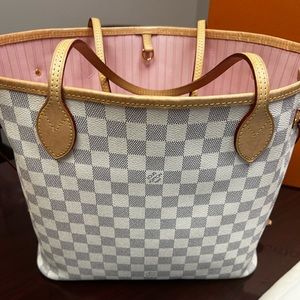 Authentic LV Neverfull MM Damier Azure Rose Ballerine Pink